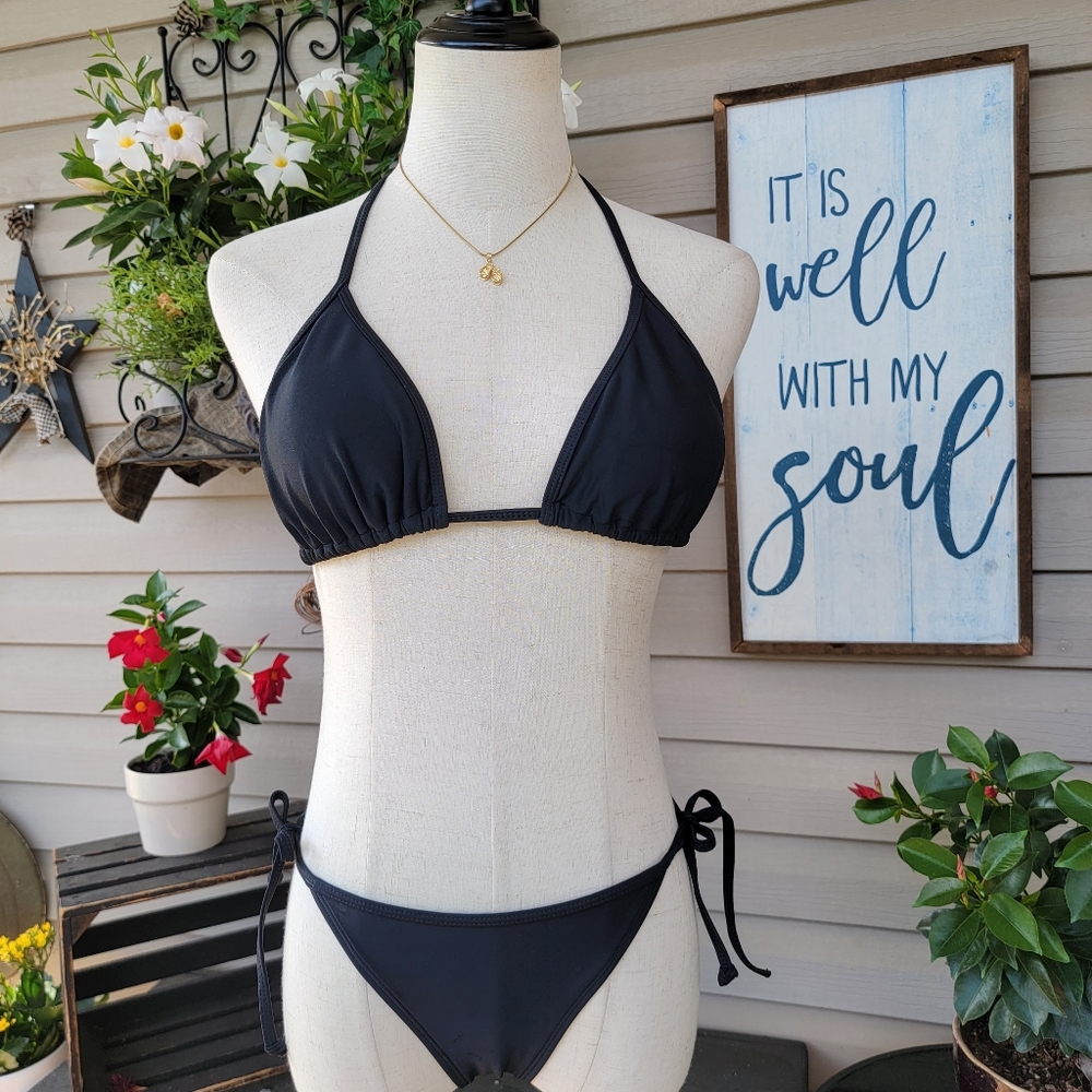 BODY GLOVE ♡ Sweet Cute 'n Sexy Black 2pc String Slidder Bikini Swimsuit M/M